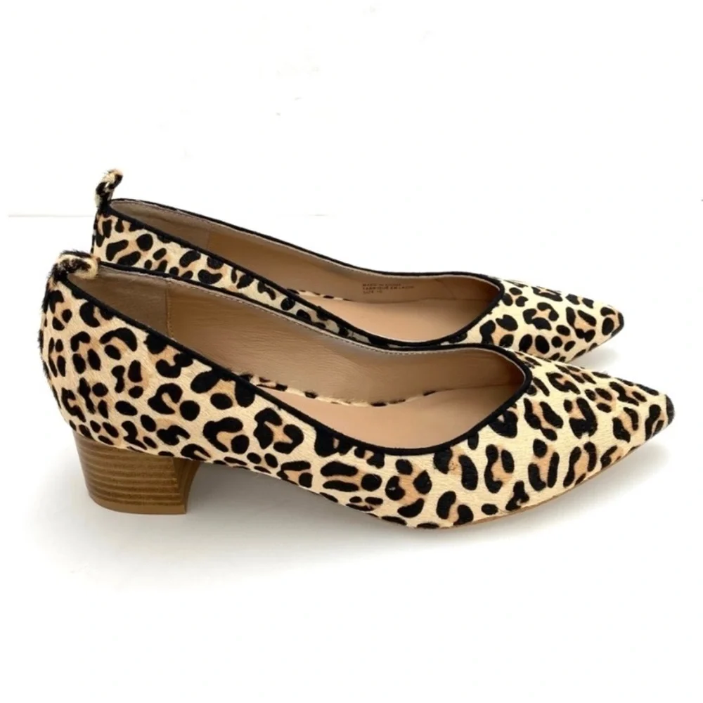 ANTHROPOLOGIE Beatriz Leopard Calfskin Pointed toe Block Heel Pumps in Beige